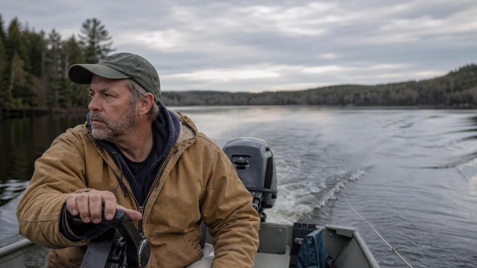 Angler letting fishing line trail behind a slow-moving boat to unwind twist before respooling